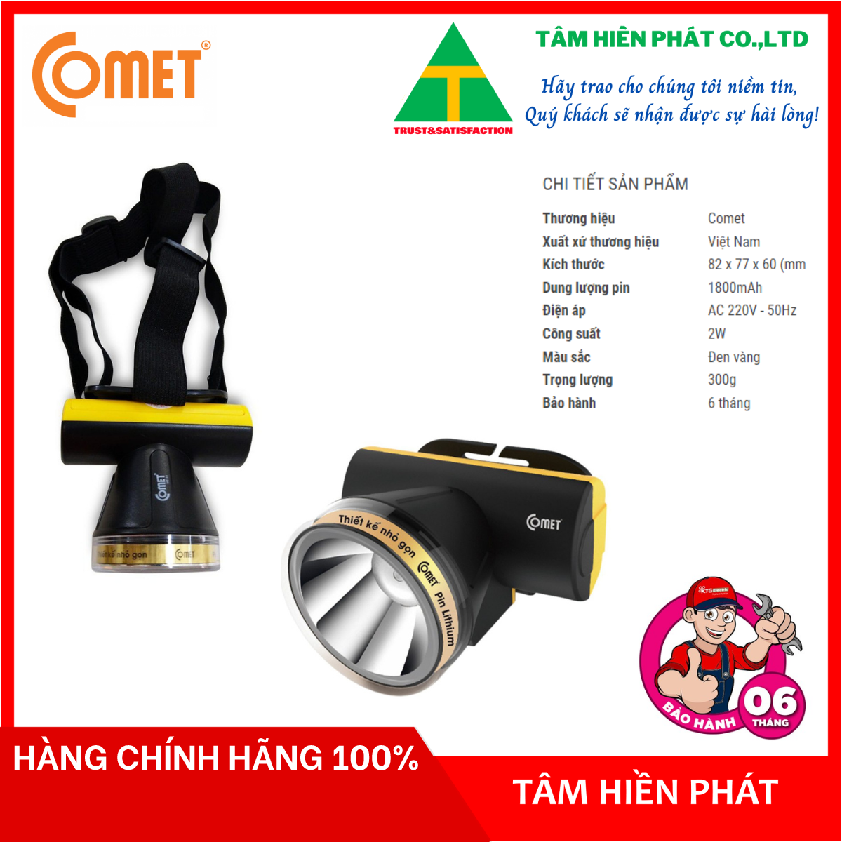 Đèn pin đội đầu led comet crt1613 - hàng chính hãng - bảo hành 6 tháng