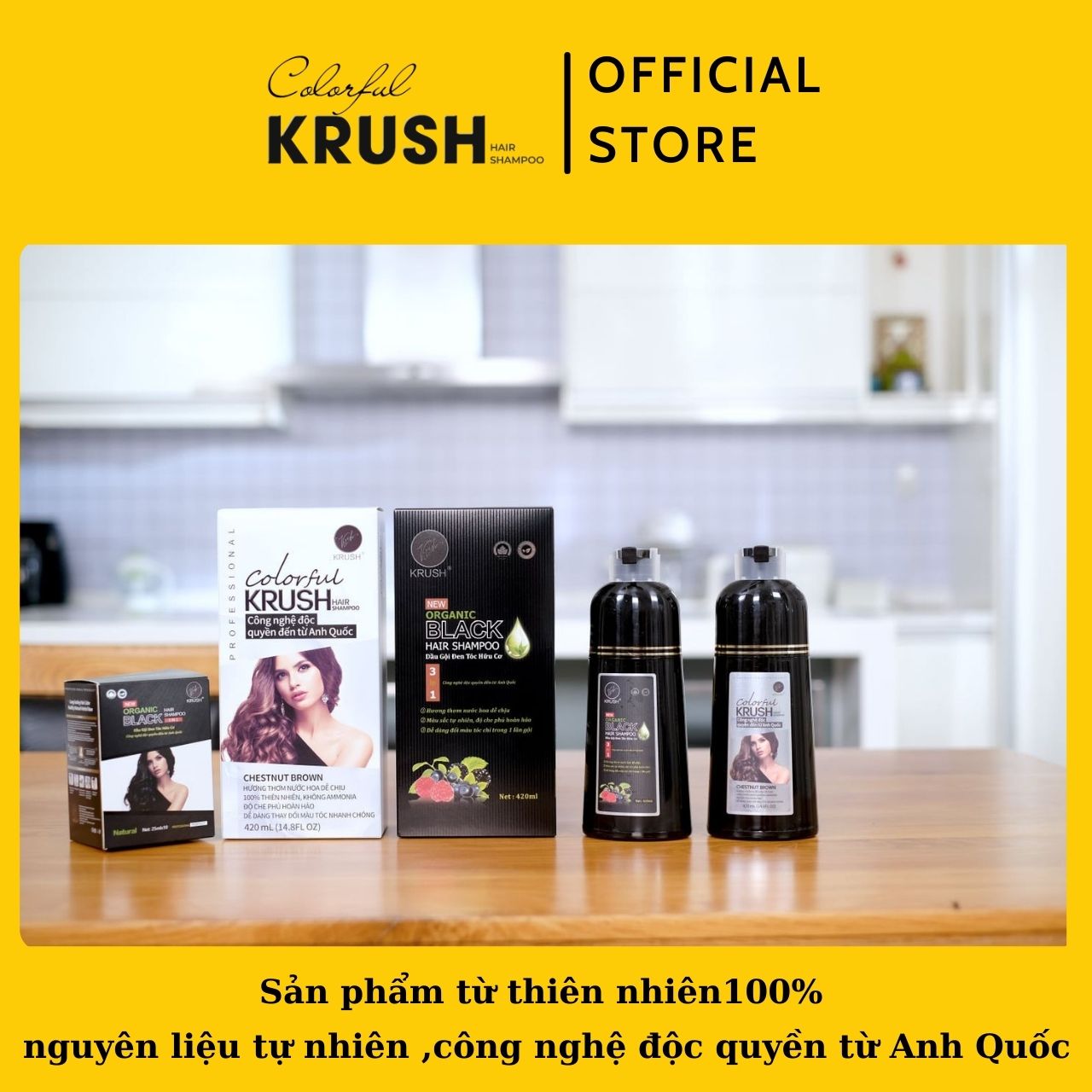 Dầu Gội Nhuộm Tóc Bạc Krush 420ml (Màu Hạt Dẻ) Hữu Cơ Thiên Nhiên