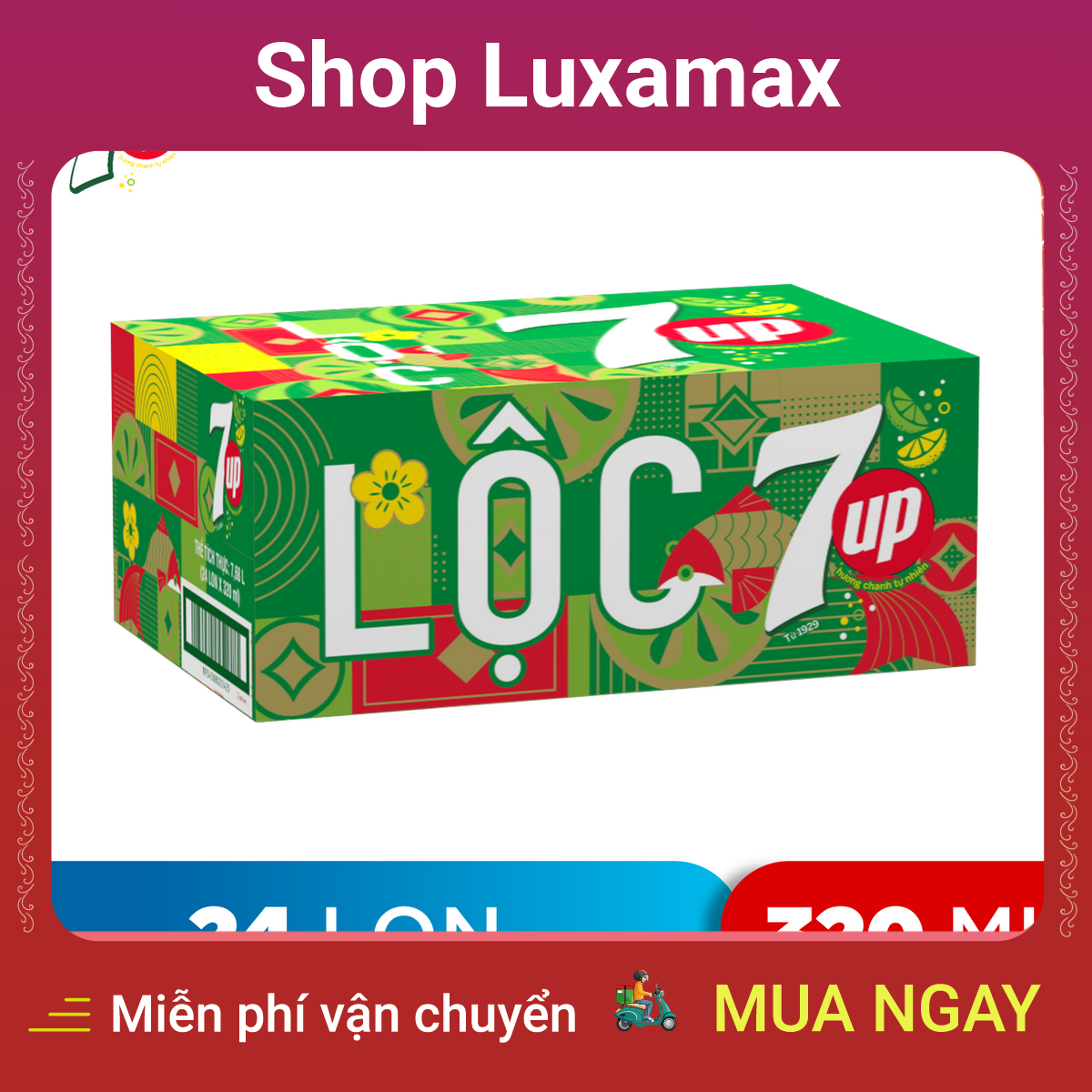 Thùng 24 Lon Nước Ngọt Có Gaz 7Up (320ml/lon) DTK98578829 - Shop LuxaMax - 24 cans of freshwater with gaz 7up (320ml / can)