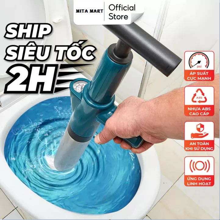 Súng thông cống bồn cầu, lavabo, bồn rửa chén tự động đa năng có đồng hồ đo áp suất hơi khí nén 8kg cực mạnh đánh bay mọi vật cản, hiệu quả cao