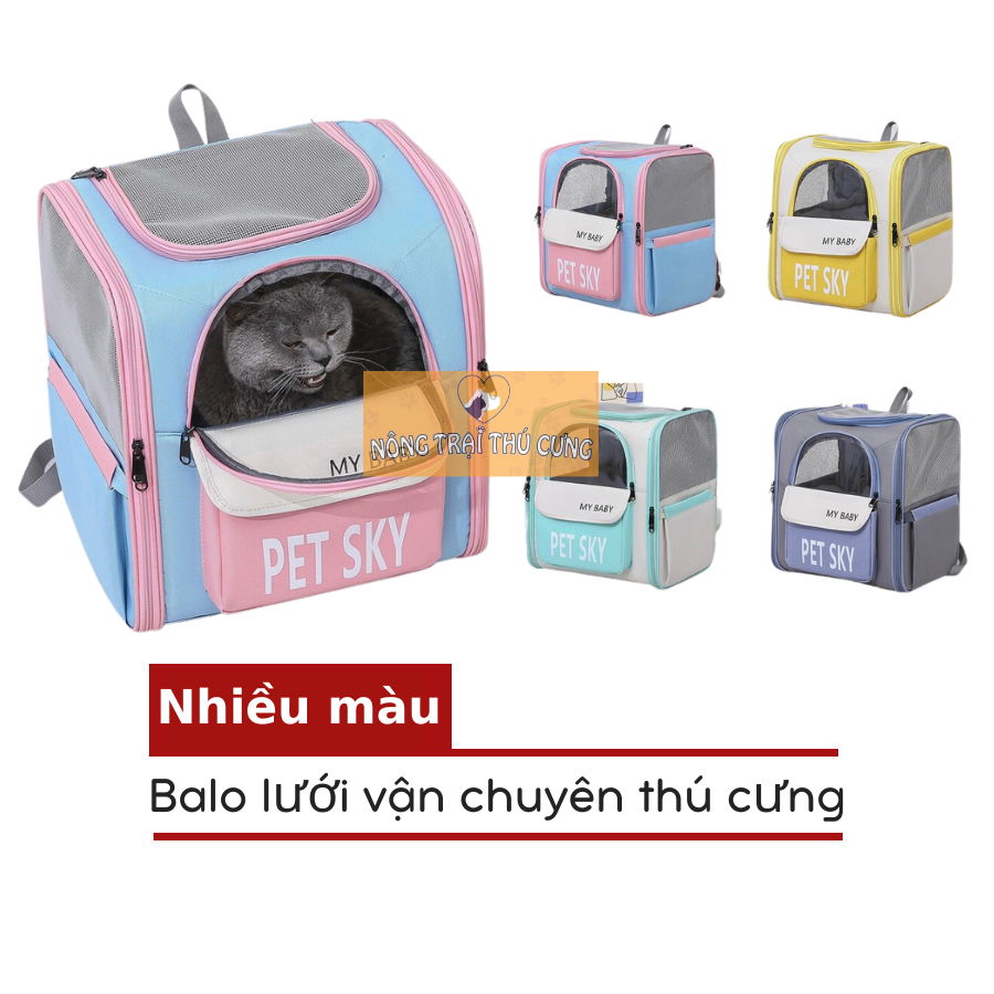 Balo vận chuyển thú cưng pet sky 38x34x27cm - balo cửa trên hình vuông thoáng khí - dưới 8kg -