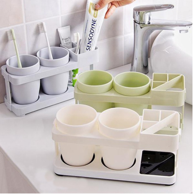Khay đựng bàn chải kèm đánh răng kèm 2 ly tiện ích