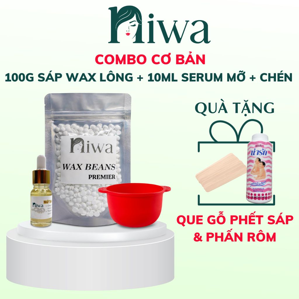 Combo wax lông cơ bản 100gr sáp, 10ml serum mỡ, 1 chén silicon tặng que gỗ, phấn rôm
