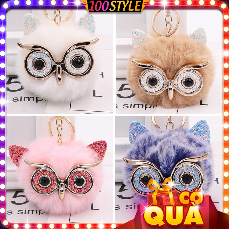 Móc Khóa Bông Treo Balo Cú Mèo Kim Tuyến Xinh Xắn - 100style
