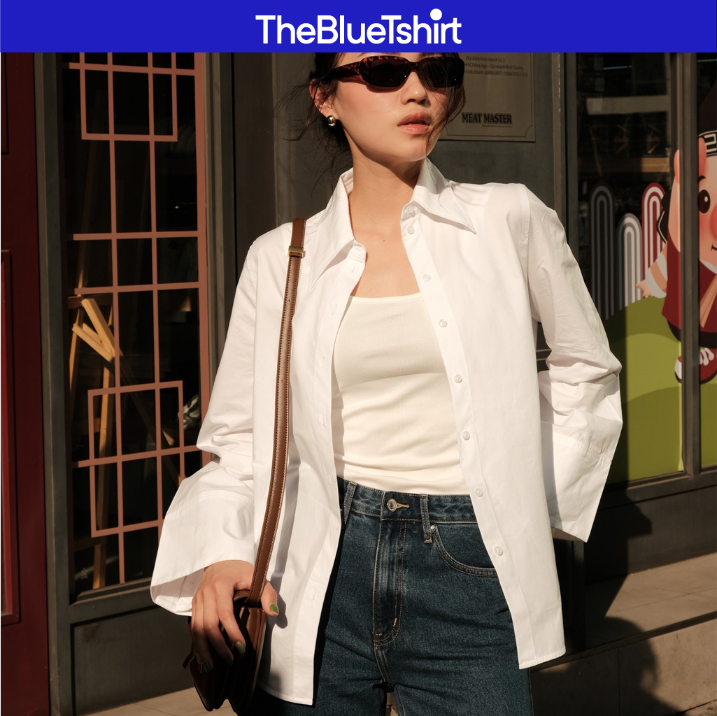 TheBlueTshirt - Áo sơ mi trắng tay dài vạt bầu dáng oversize - Sydney Oversize Shirt