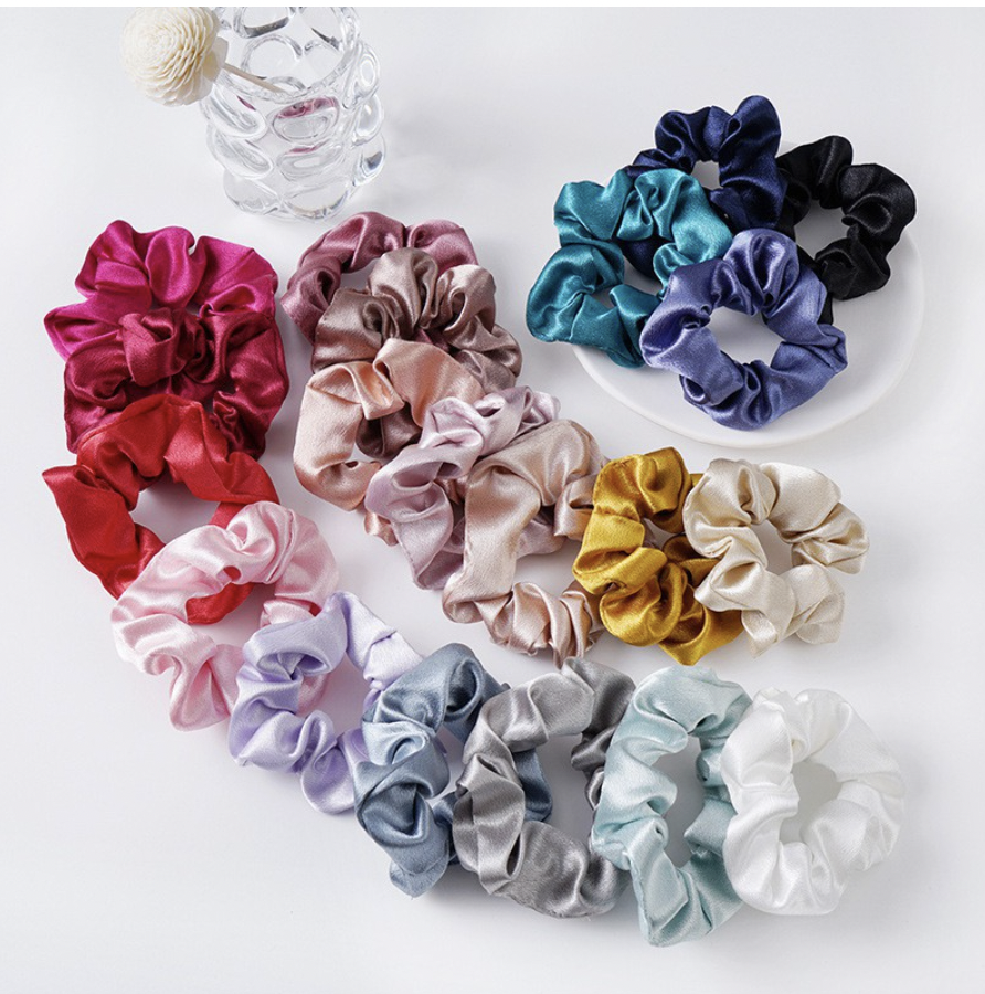 Dây cột tóc scrunchies lụa satin phi bóng sang chảnh nhiều màu video thật Aikimo SL1