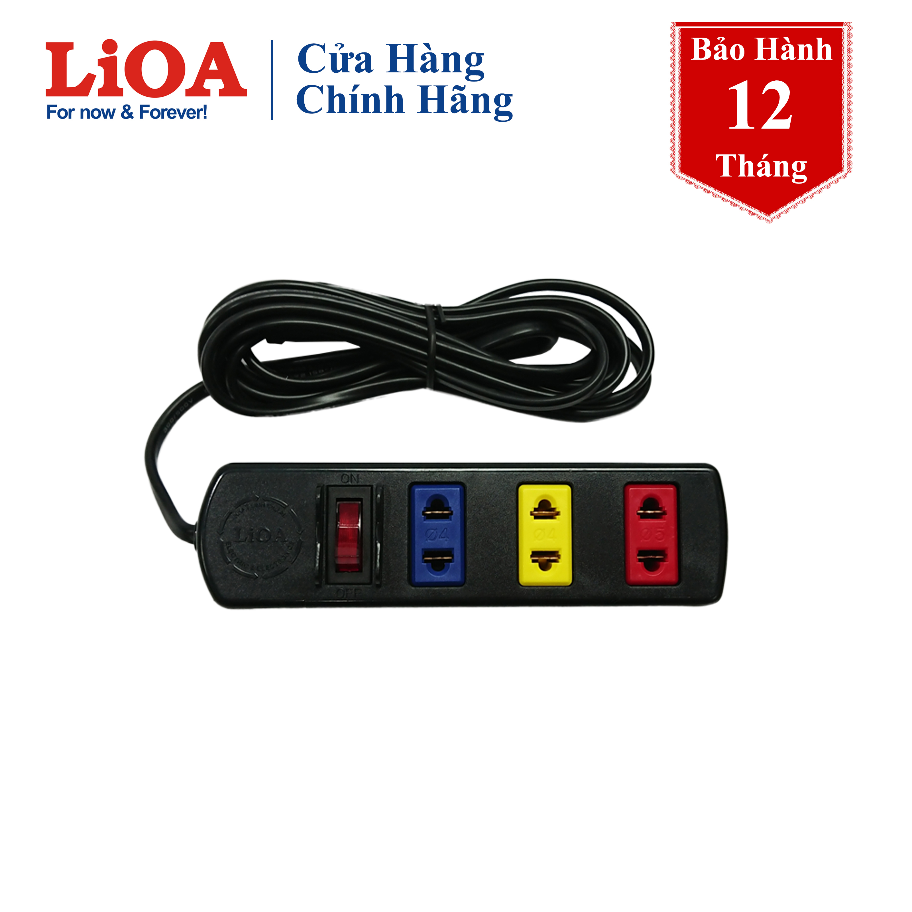 [Hàng Chính Hãng] Ổ cắm điện LiOA - 3 ổ cắm - 1 công tắc - Chiều dài dây 3 mét - Mỗi ổ một màu tránh nhầm lẫn - Dễ sử dụng - 3TS3-2