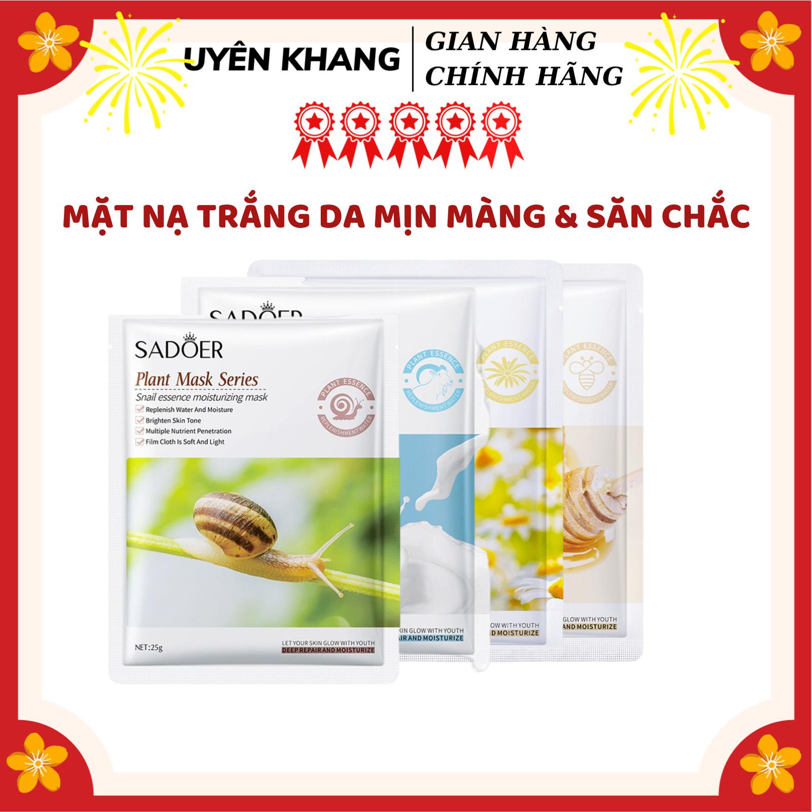 Mặt nạ SADOER dưỡng trắng da, cấp ẩm da căng bóng ,dưỡng trắng cấp ẩm mờ thâm nám, bổ sung Collagen,