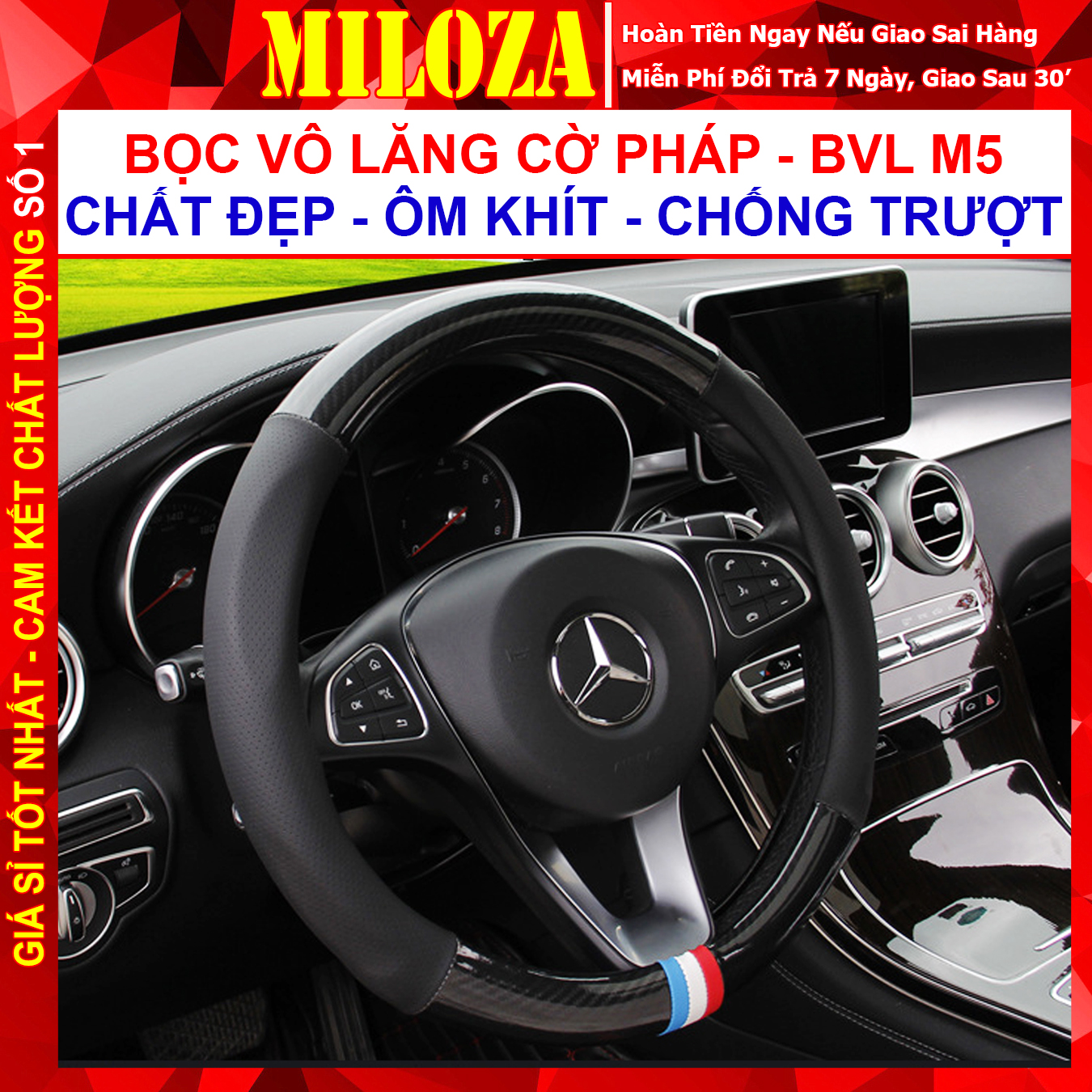 Bọc vô lăng cờ pháp - bọc vô lăng ô tô m5 - ốp vô lăng mazda, kia, hyundai, toyota, honda, suzuki, vinfast, mitsubishi, mercedes - miloza