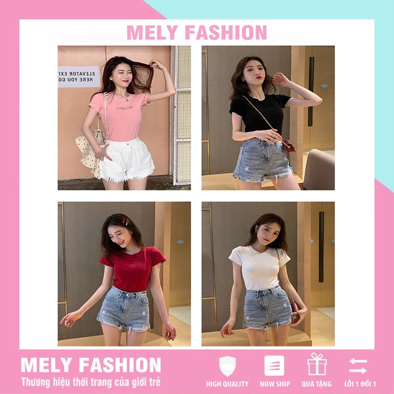 Áo phông nữ cổ tròn chất thun cao cấp co giãn in chữ nhiều màu hàng Quảng Châu MELY FASHION AP03