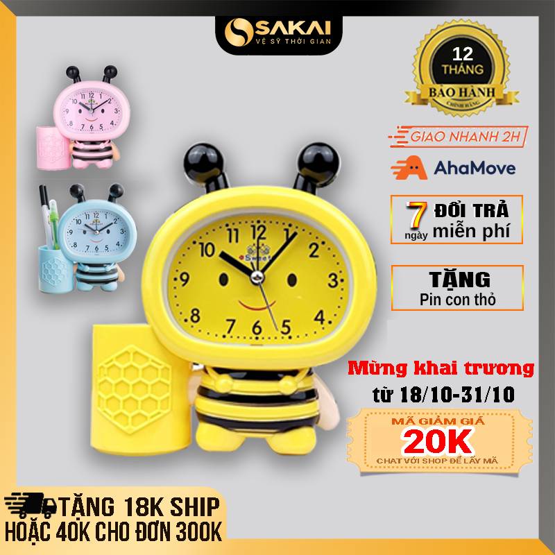 Đồng hồ báo thức để bàn cute hình con ong loại đồng hồ báo thức chuông kêu to, pin trâu