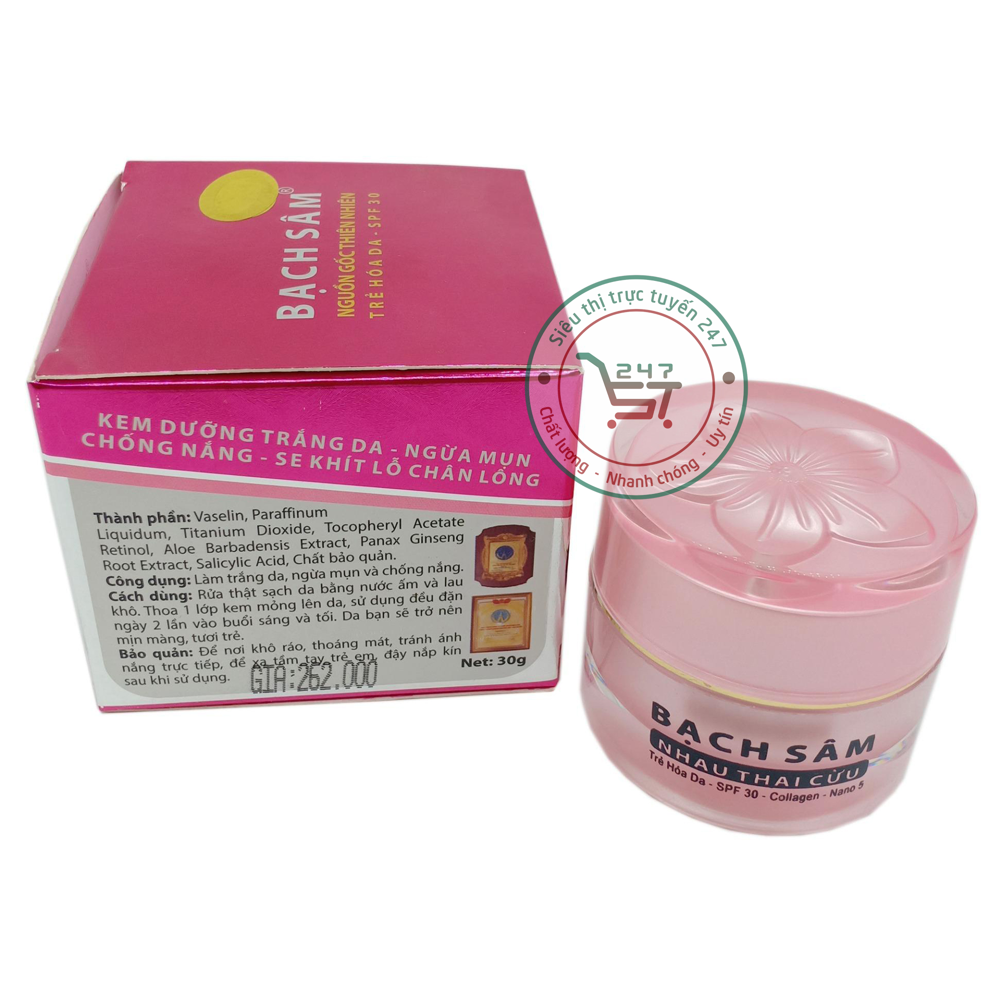 Kem dưỡng trắng da Ngừa mụn Chống nắng Se khít lỗ chân lông Bạch Sâm K10 30g (Tím-Xám) chăm sóc da hiệu quả