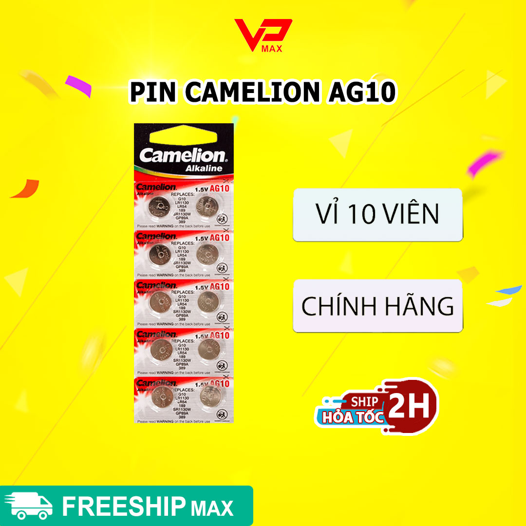 Vỉ 10 Viên Pin Hạt Nút Camelion AG10 - LR1130 G10 LR54 189GP89A 389... Pin máy tính Casio dùng cho đồ chơi đồng hồ camera máy tính...