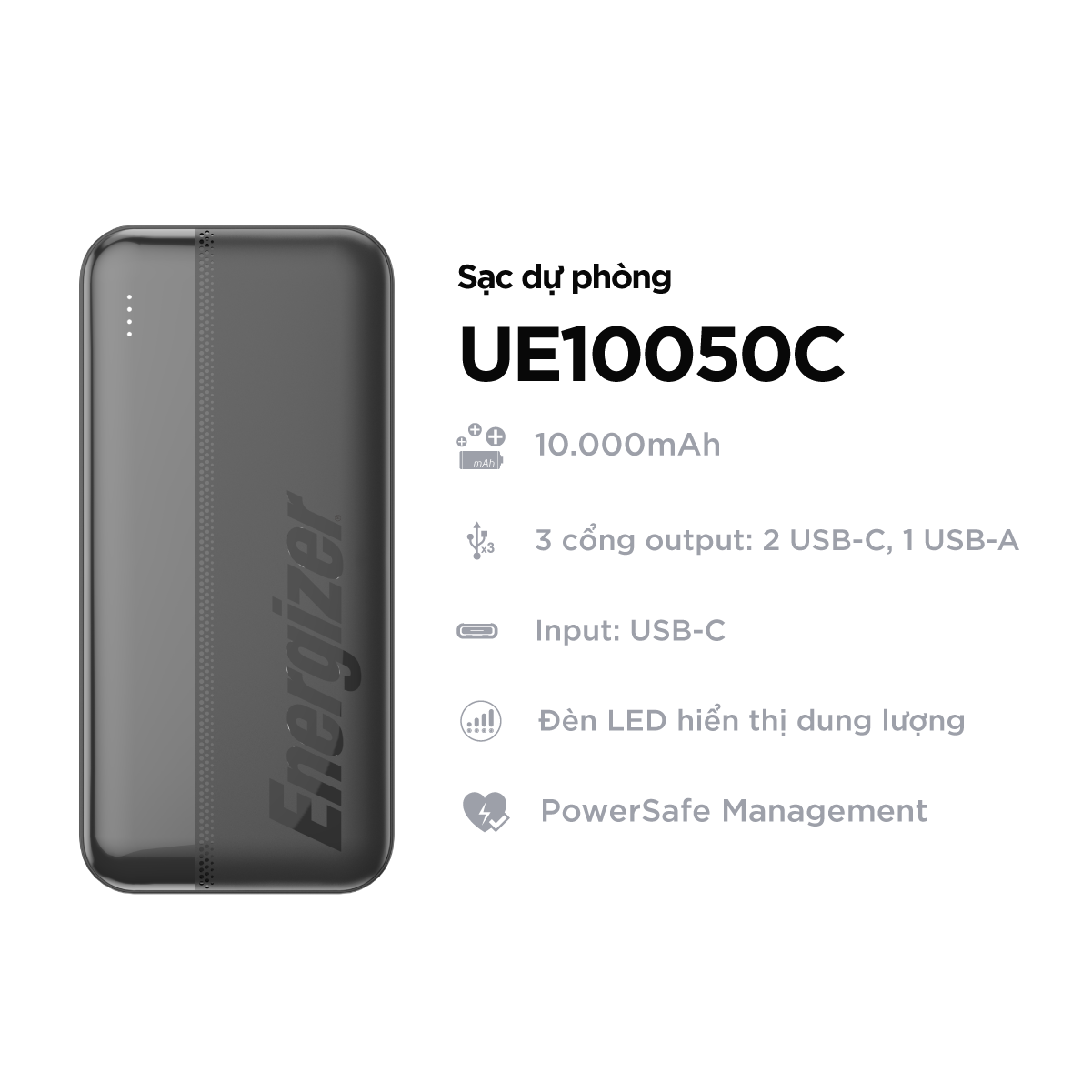 Sạc dự phòng energizer/9fit ue10050cc 10,000mah - bảo hành chính hãng 2 năm - hàng chính hãng bảo hành 12 tháng 1 đổi 1