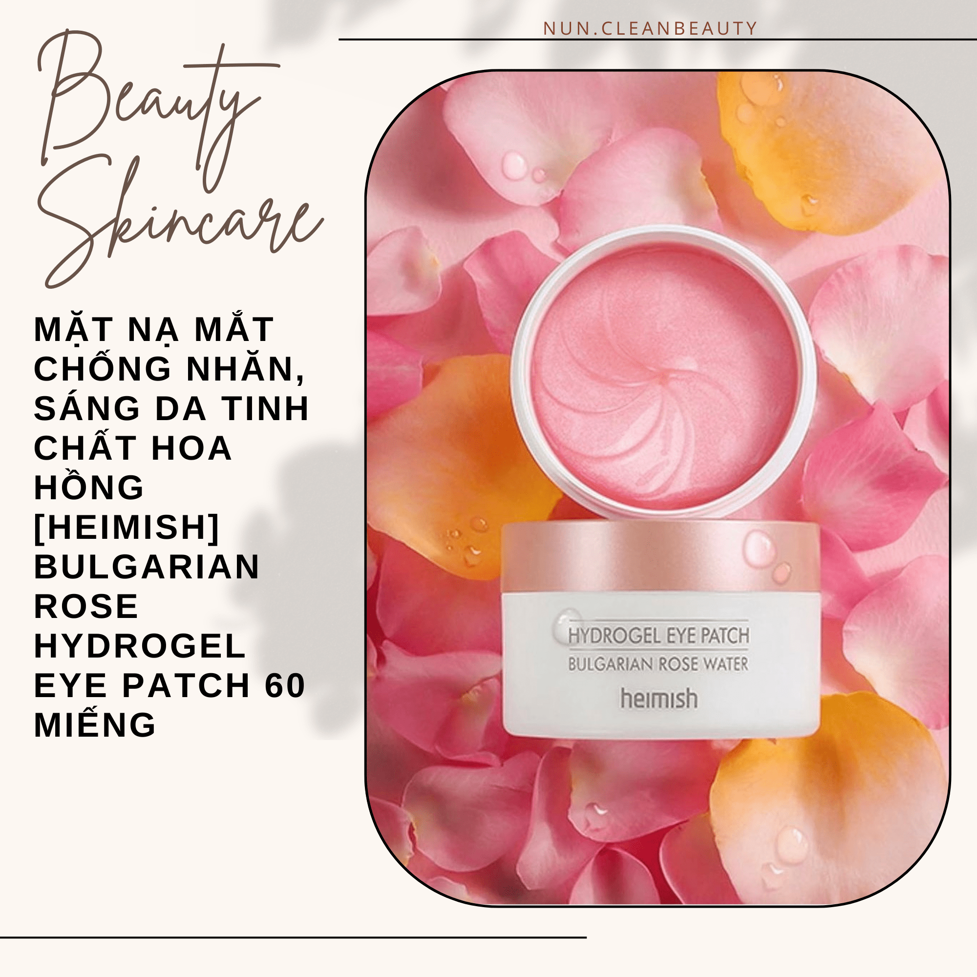 Mặt nạ mắt chống nhăn, sáng da tinh chất hoa hồng Bulgarian Rose Hydrogel Eye Patch 60 miếng - nun.cleanbeauty