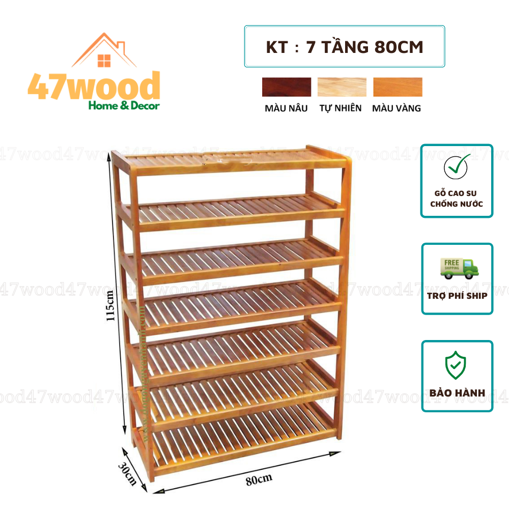 Kệ giày dép gỗ 7 tầng 80cm gỗ cao su chống nước - Gía để giày 47wood 80cm 7 tầng