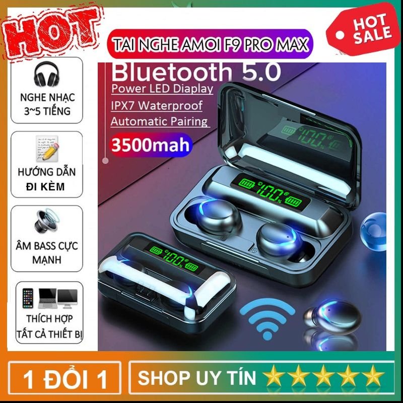 Tai Nghe Bluetooth Không Dây F95 Nhét Tai Pin 3500 maH Micro HD, Chống Nước - Tai Nghe Bluetooth 5.0 - Tai nghe bluetooth pin trâu - Tai nghe nhét tai không dây bluetooth, Tai nghe bluetooth không dây pin trâu