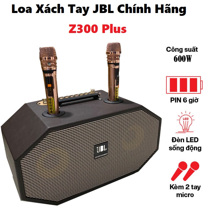 Loa Karaoke Bluetooth Xách Tay JBL Z300 Plus Loa Công Xuất Lớn 600wÂm Thanh Stereo Sống ĐộngHệ Thống Loa Uy Lực Với 2 Loa Bass 20cm2 Treble1 Trung Tích Hợp Vang Số Chỉnh Cơ Trên Loa.Tặng Kèm 2 Micro Không Dây