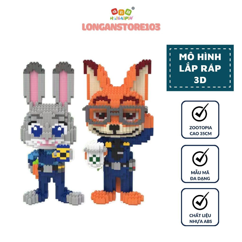 Bộ Lego Xếp Hình Bộ Đôi Cáo Nick Và Thỏ Judy Zootopia Cảnh Sát Dễ Thương Trang Trí Đẹp Mắt Cao 35cm