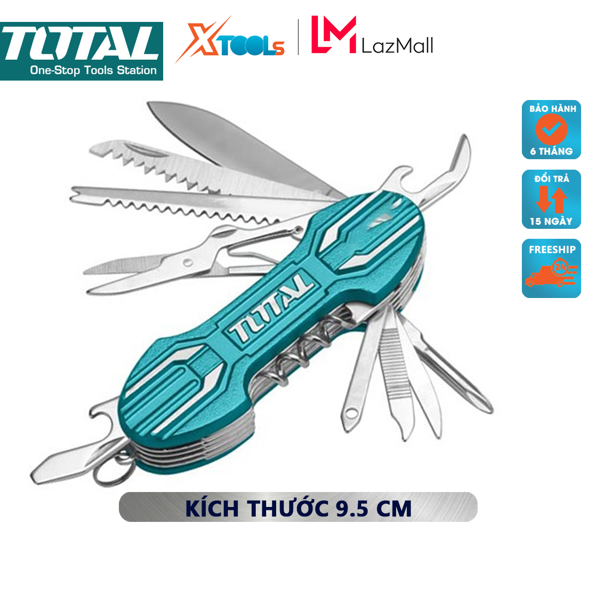 Dao cắt đa năng Total THMFK0156 | Bộ dao đa năng bỏ túi 15 trong 1 Kích thước: 9.5cm, dùng để dao, vít, kéo, dao cắt bánh mì, đồ khui bia, mở rượu vang, dũa móng…