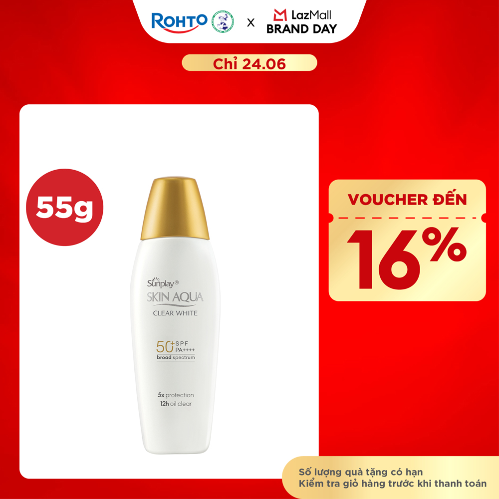 Kem chống nắng Skin Aqua dưỡng trắng, kiểm dầu, dùng hàng ngày dạng sữa Sunplay Skin Aqua Clear White Eco Việt Nam SPF50, PA++++ 55g