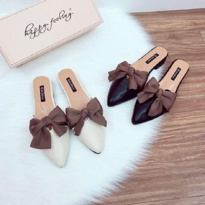 [Mã 1512FASHIONSALE1
giảm 10k đơn 50k] FREE SHIP 50K Giày Sục Nữ 2p gắn nơ mũi nhọn cực xinh