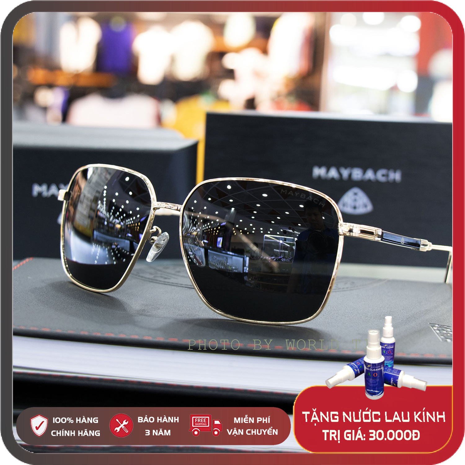 Kính mát nam cao cấp M7979 Gọng Vàng Full Box, Thẻ BH 12 Tháng, Tròng Polarized Chống chói, Chống loá, Chống tia UV400