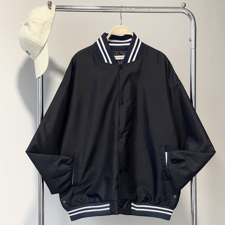 Áo Khoác Bomber Jacket Basic Black - Áo khoác bomber bóng chày dù kaki 2 lớp cao cấp streetwear unisex