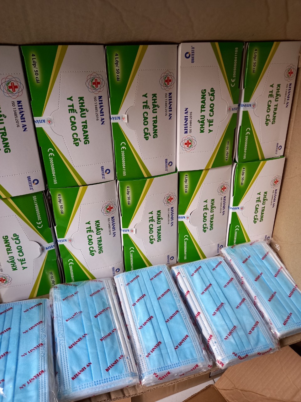 COMBO 10 HỘP 50 CÁI KHẨU TRANG KHÁNH AN 4 LỚP KHÁNG KHUẨN (MÀU XANH)