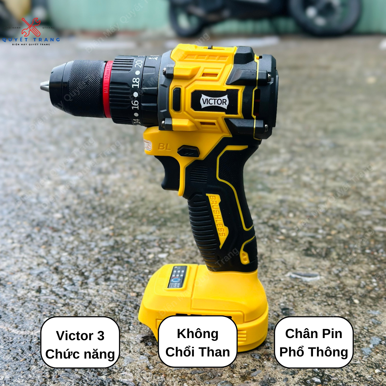 Thân Máy Khoan Pin Victor 3 Chức Năng Chưa Kèm Pin Sạc Đầu Kẹp 10mm Động cơ Không Chổi Thân Chân Pin Phổ Thông