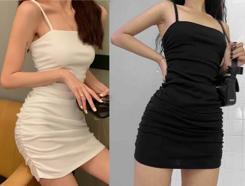 VÁY ĐẦM BODY HAI DÂY DÚM EO Vải Thun cotton CAO CẤP KINA Freesize 38-58KG