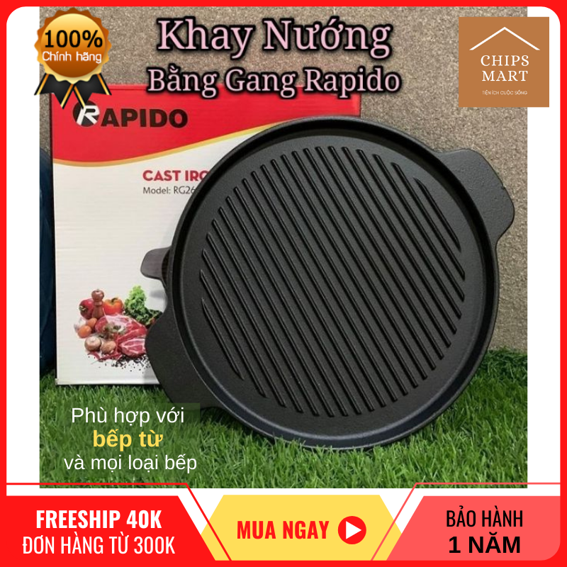 [SALE] Chảo nướng chống dính Rapido cao cấp - Khay nướng BBQ bằng gang cực bền - Dùng trên mọi loại bếp, đặc biệt là bếp từ, hồng ngoại, bếp cồn,...