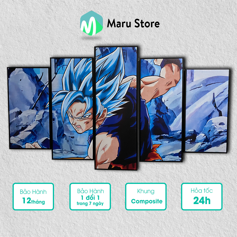 Bộ 5 Tranh Canvas Dragon Ball Treo Tường Có Khung Composite Ngang 1m cao 0.6m