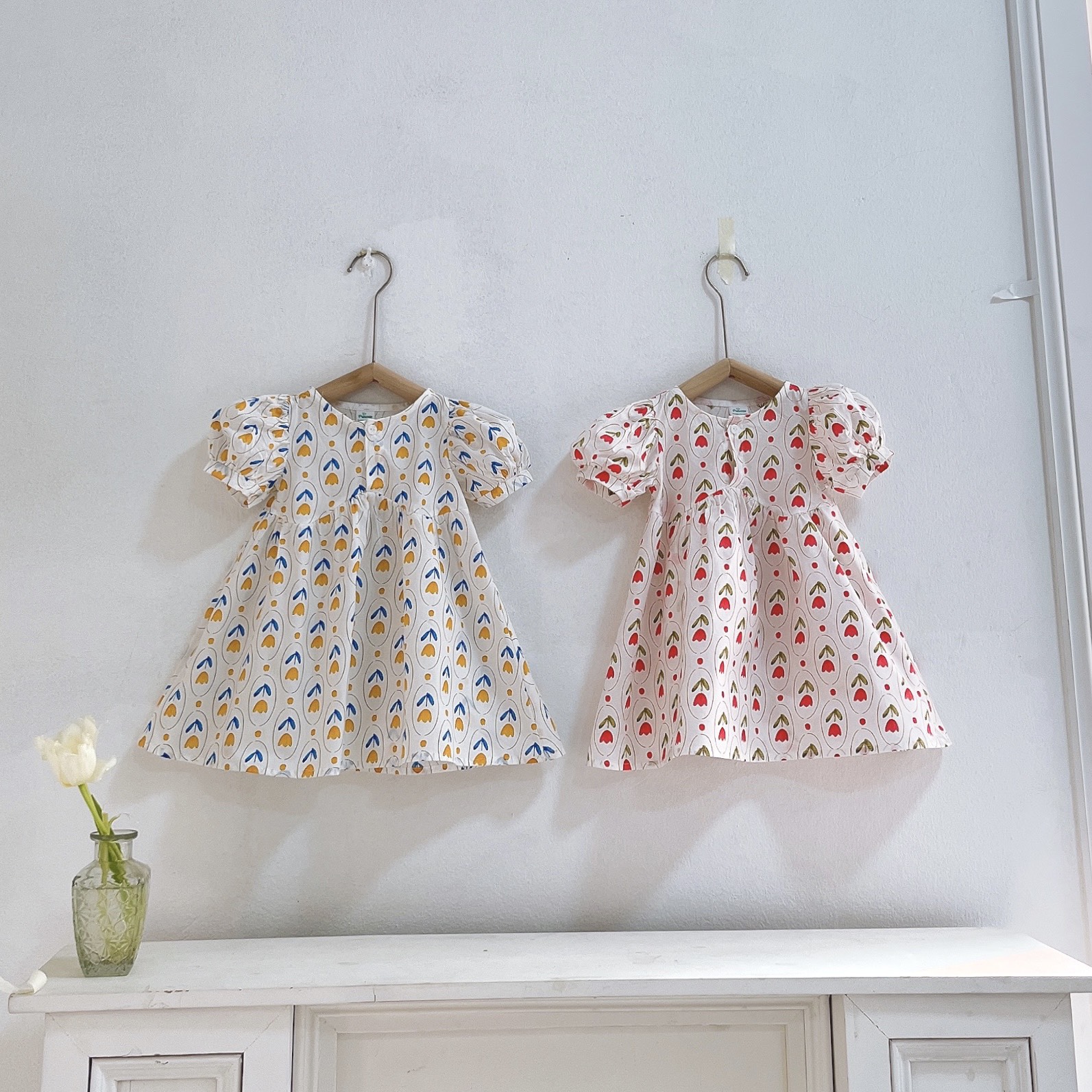Váy babydoll Váy cho bé gái chất liệu Cotton họa tiết