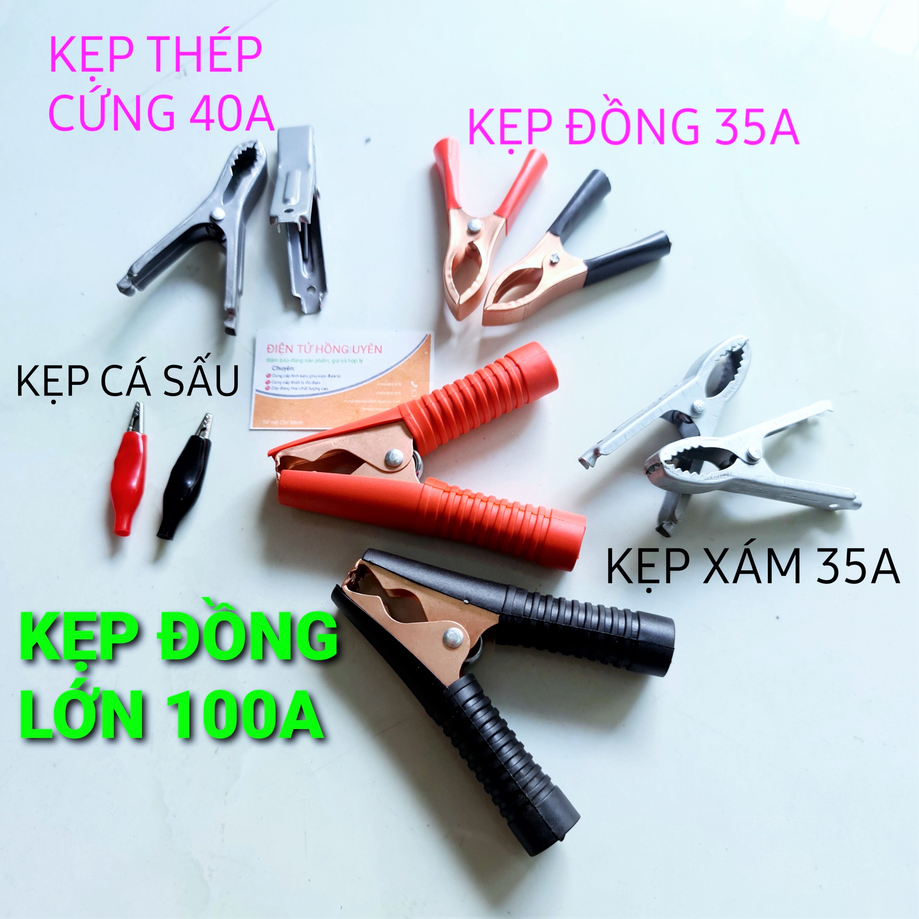 Kẹp acquy 100A / 50A / 35A / 10A (Giá 4 cái, cực rẻ) - Kẹp đồng, kẹp xám, kẹp cá sấu... Kẹp acqui công suất lớn nhỏ, nhiều mẫu mã cho khách lựa chọn