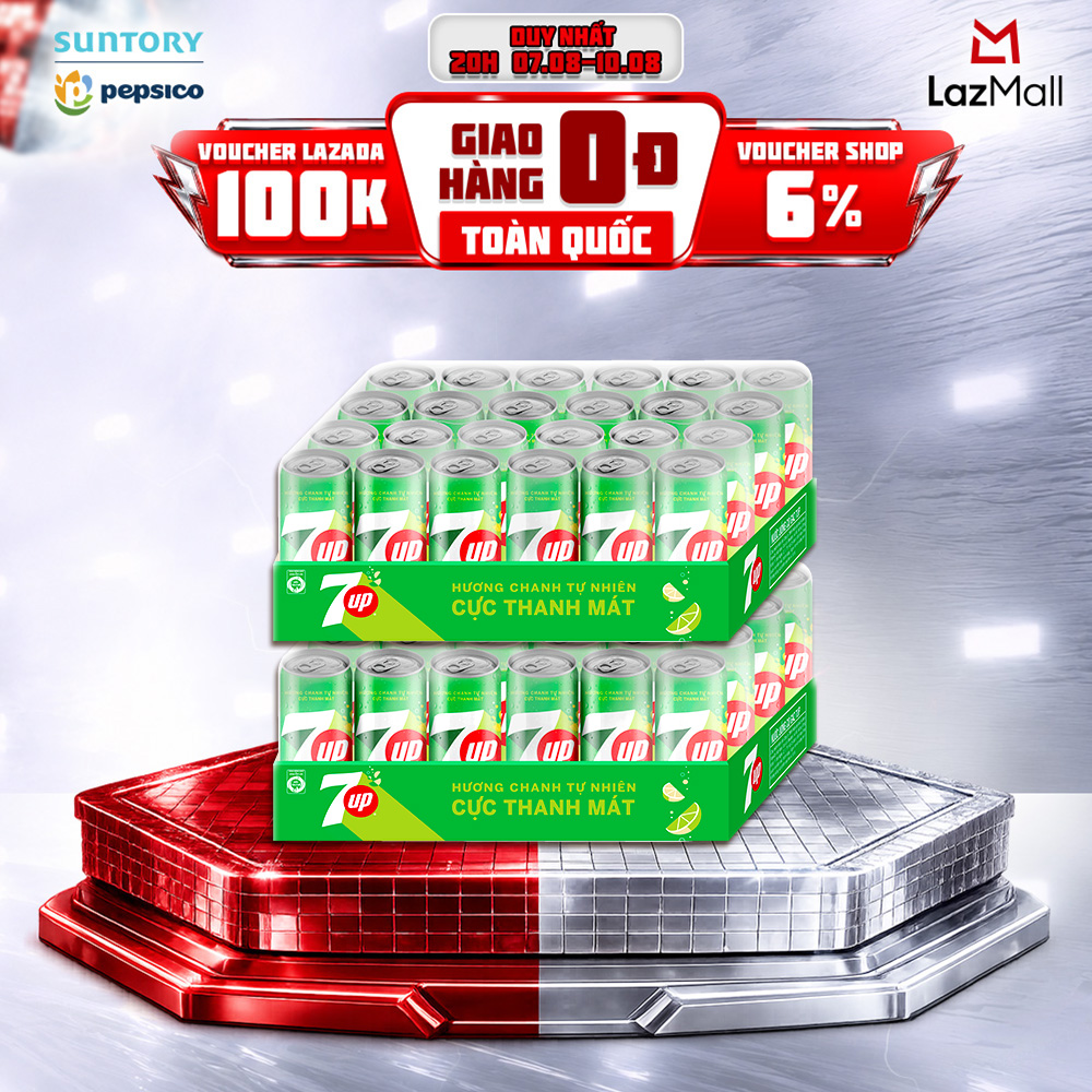 [SALE 8.8] Combo 2 Thùng Nước Ngọt Giải Khát Có Gaz 7Up (320ml/lon)