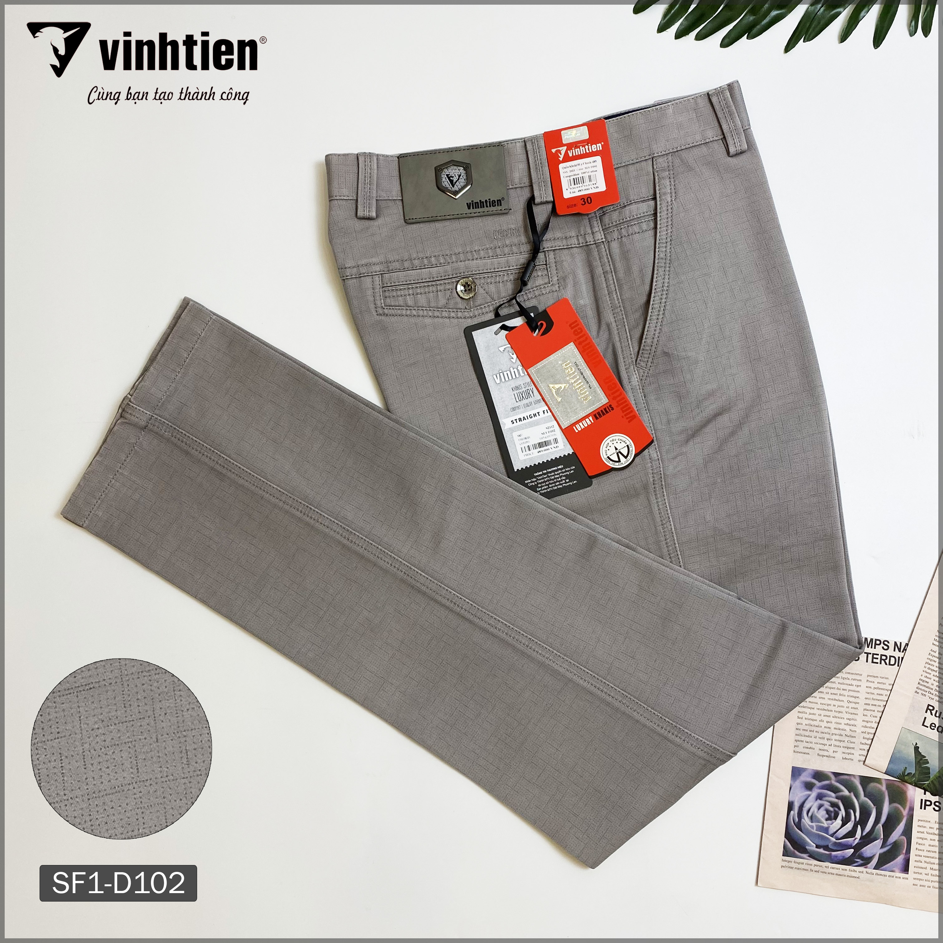 (Freeship) Quần kaki nam trung niên 0 ly Classic Vĩnh Tiến 489 - vân chìm