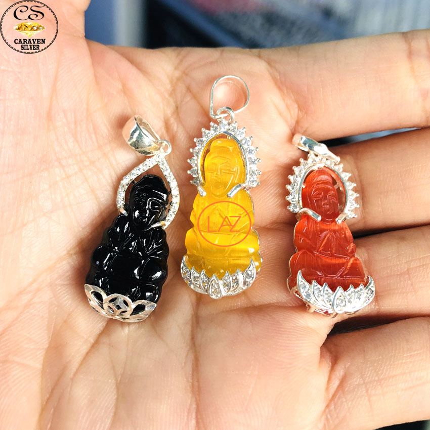 Mặt dây chuyền mẹ quan âm bọc viền bạc 925 xung quanh - caraven silver