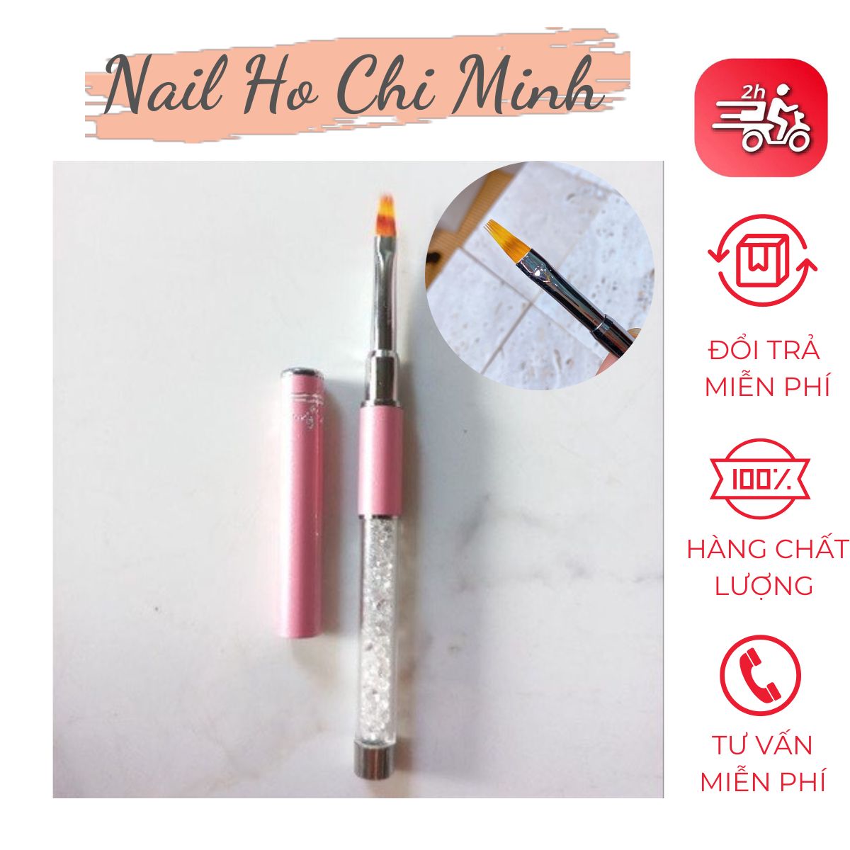 Cọ ombre cán đá và cán gỗ - Cọ ombre đầu dẹt lông thưa chuyên dụng cho dân làm móng