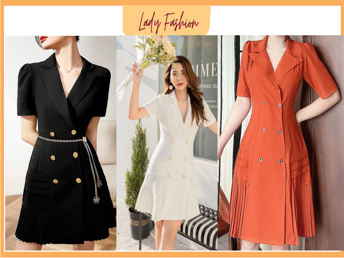 Đầm cổ vét phối dập li sang trọng D062- Khánh Linh Style - Lady Fashion