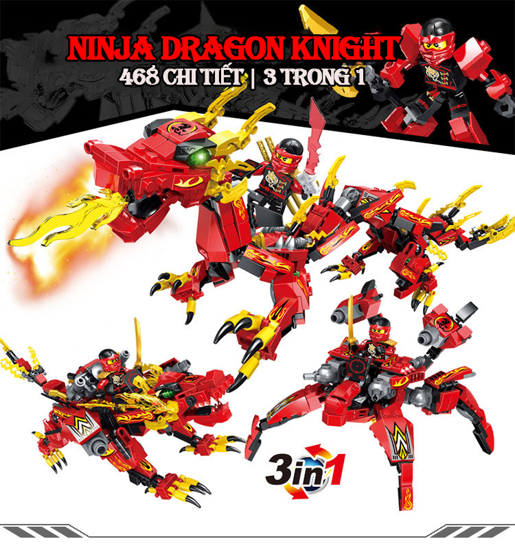 [ DÀI 52 cm ] Bộ đồ chơi lắp ráp Ninjago Rồng Dragon Knight, xếp hình ninja biến hóa 3 mô hình trong 1