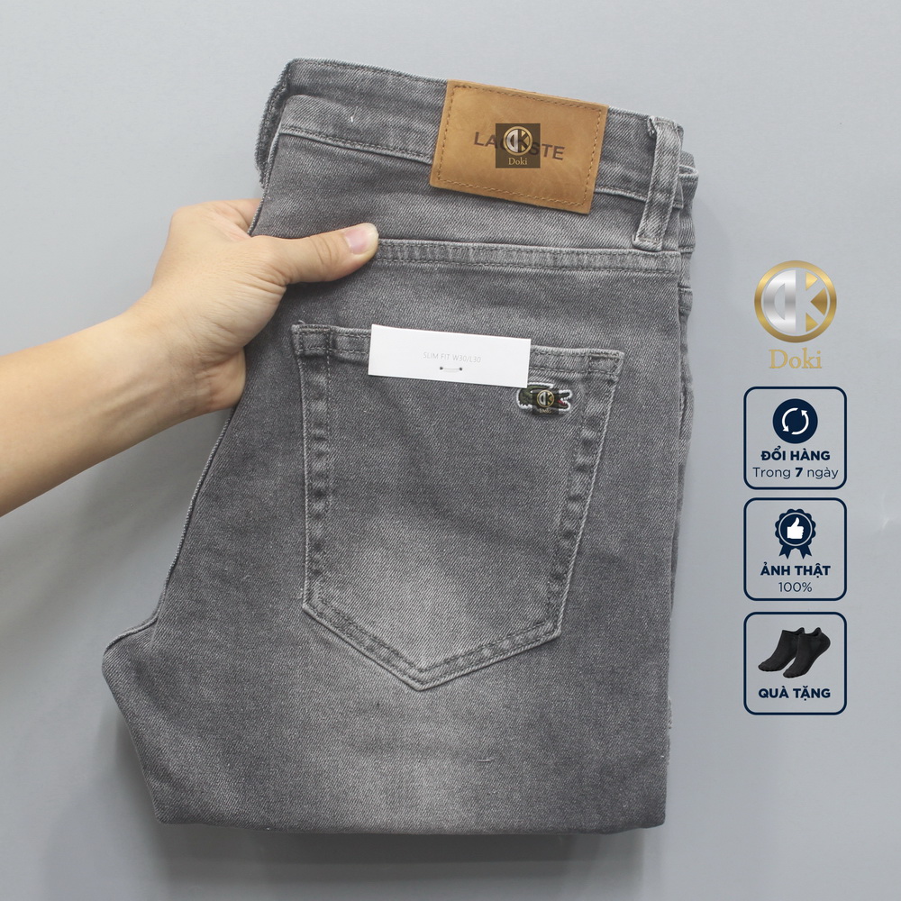 Quần Jean Nam Xám Cao Cấp Cá Sấu Xanh LA-07, Quần bò nam dáng đứng, ôm nhẹ, chất vải co giãn, quần jean slimfit ống 17 - DK