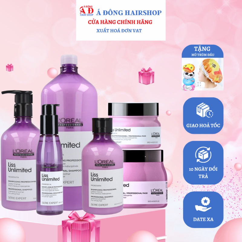 Dầu gội hấp ủ tinh dầu dưỡng cho tóc duỗi thẳng Loreal Liss Unlimited suôn mượt chống xơ rối