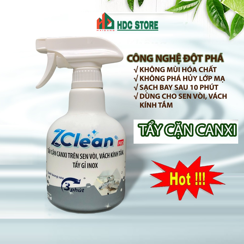 Nước tẩy cặn canxi zclean | tẩy cặn canxi, đốm nước cứng, ố mờ trên sen vòi, vách kính,inox