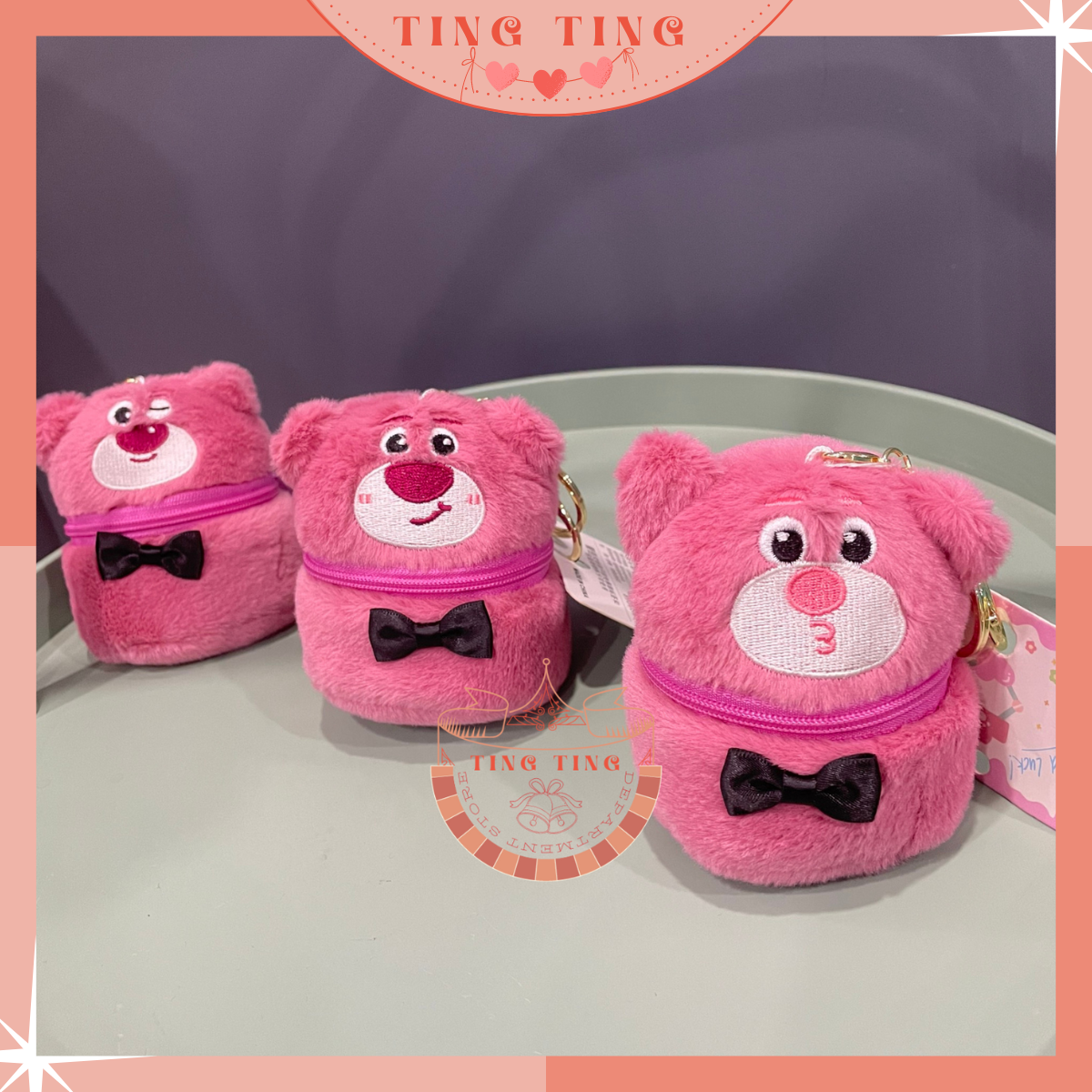 Túi đựng son, mini gấu dâu có móc khóa thời trang, Móc khóa gấu dâu nhồi bông dễ thương _ Tingting