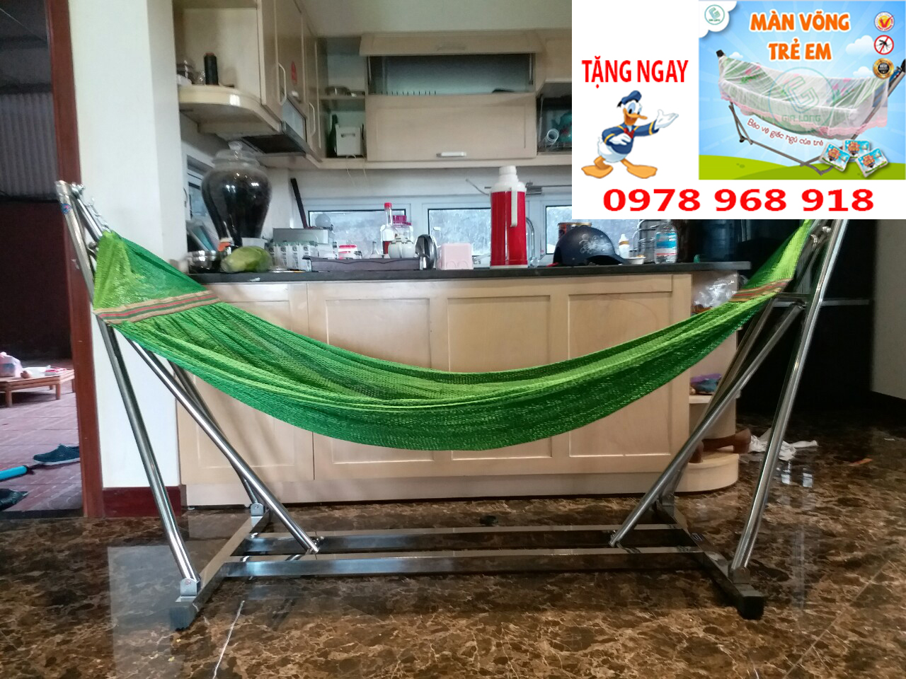 HÀNG ĐẸP- Khung võng xếp 100% inox chân đế vuông kèm lưới cỡ đại