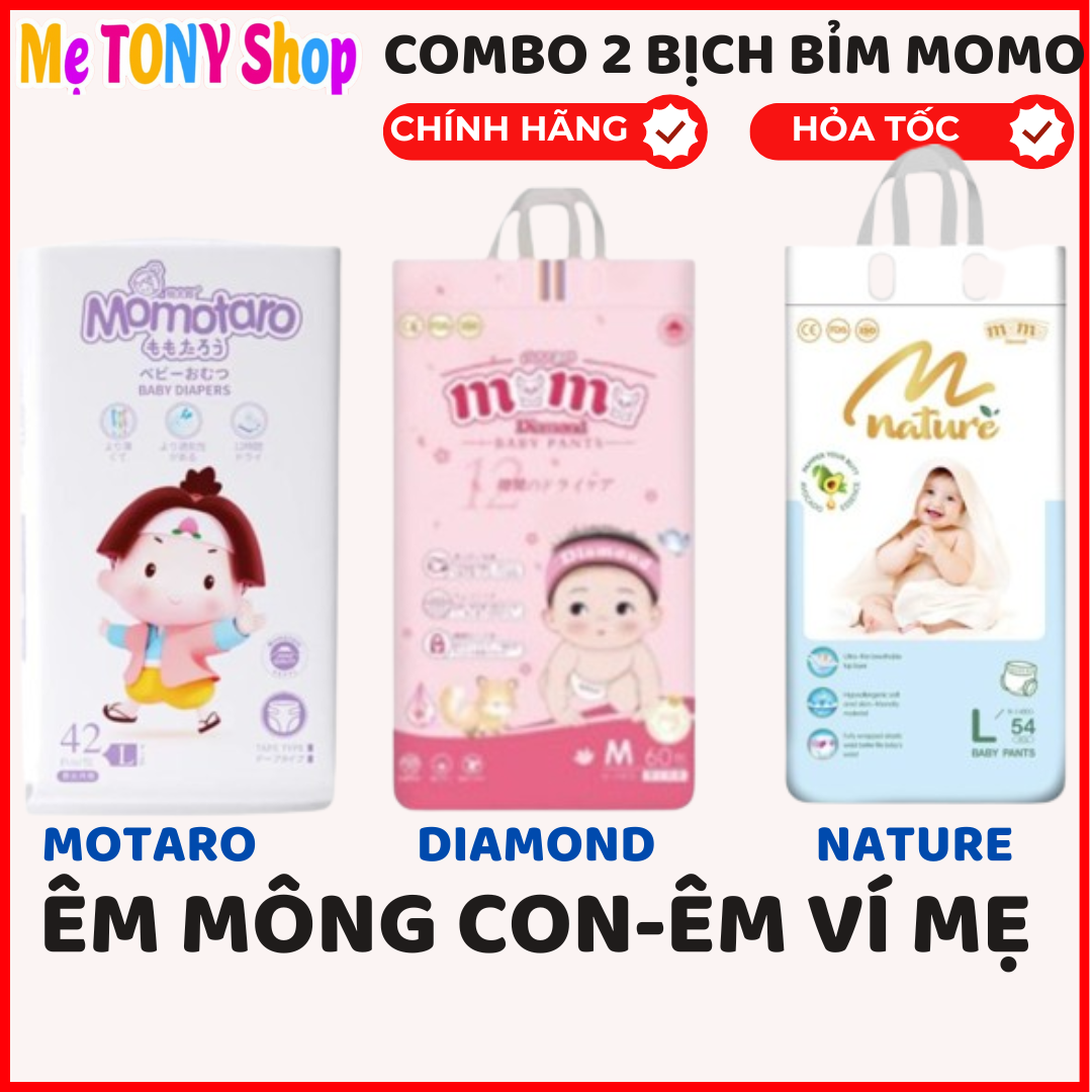 [Tặng KhẩuTrang 3D]COMBO 2 BỊCH Bỉm Tã Dán/Quần Momo DIAMOND/MomoTARO/MomoNATURE Xuất Nhật Đủ Size (