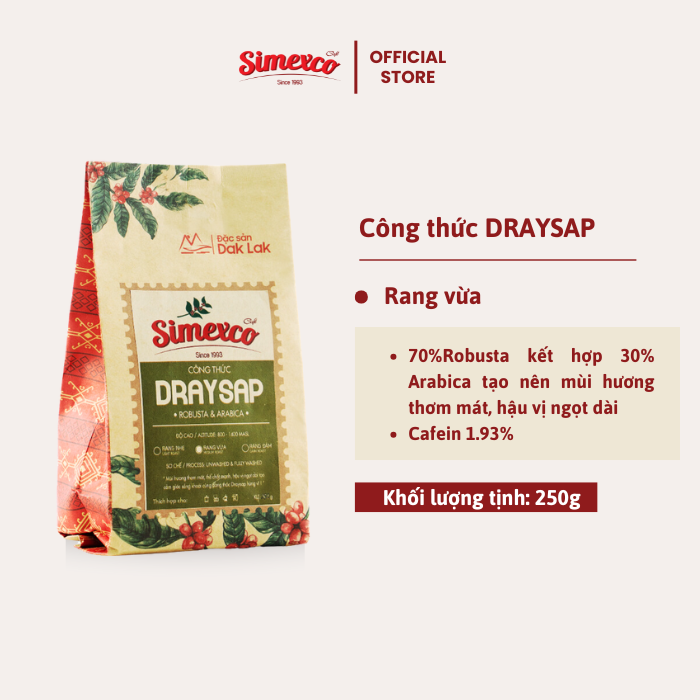 Cà phê rang mộc pha phin, pha máy 30% Arabica 70% Robusta nguyên chất, công thức Draysap