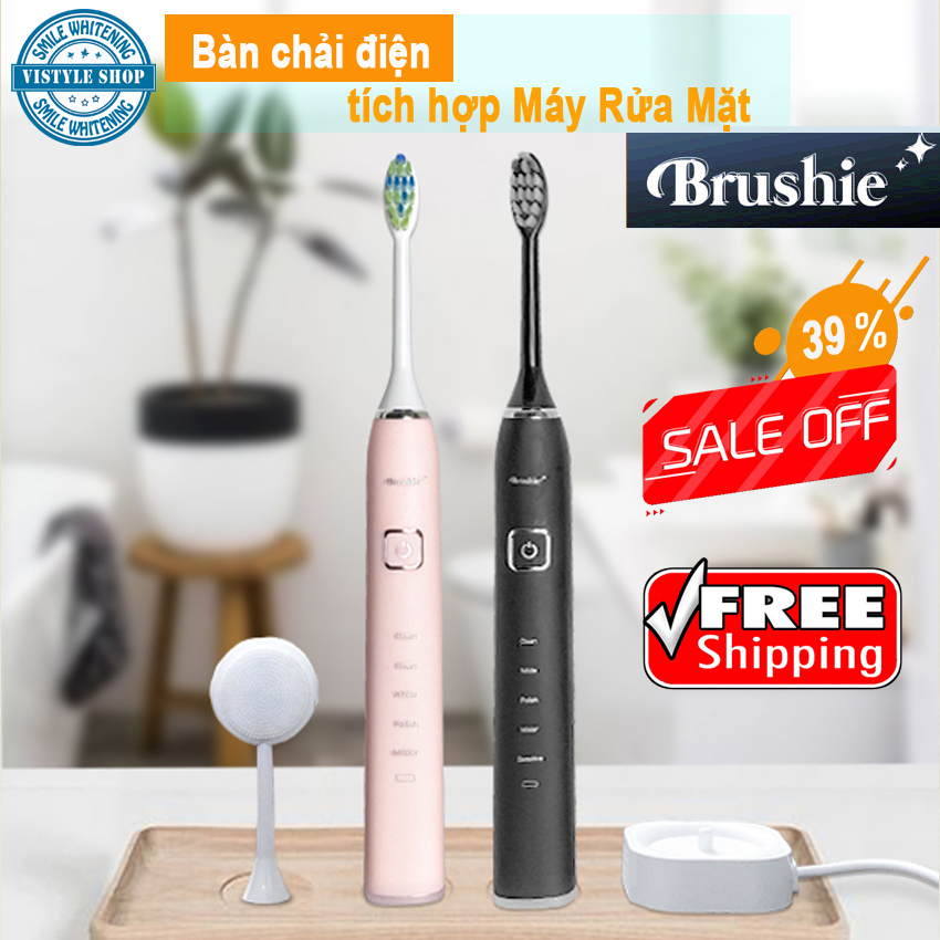Bàn Chải Điện Brushie | Bàn Chải Đánh Răng Điện tích hợp Máy Rửa Mặt | Đánh Răng, Rửa Mặt, Chăm sóc Nướu, 5 Chế độ Thông minh | Sạc Không Dây, Chống Nước IPX7 - Vistyle