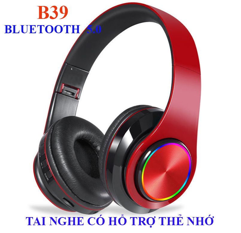 Tai phone chụp tai Bluetooth 5.0 B39 - Tai nghe thế hệ mới, chống nước, có mic đàm thoại, chơi game, bass mạnh, pin trâu